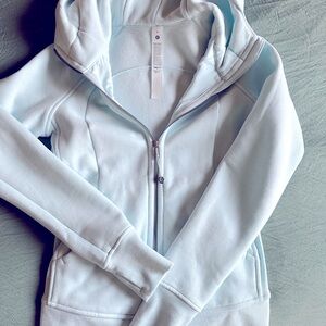NWOT Lululemon full zip scuba hoodie. Light blue.